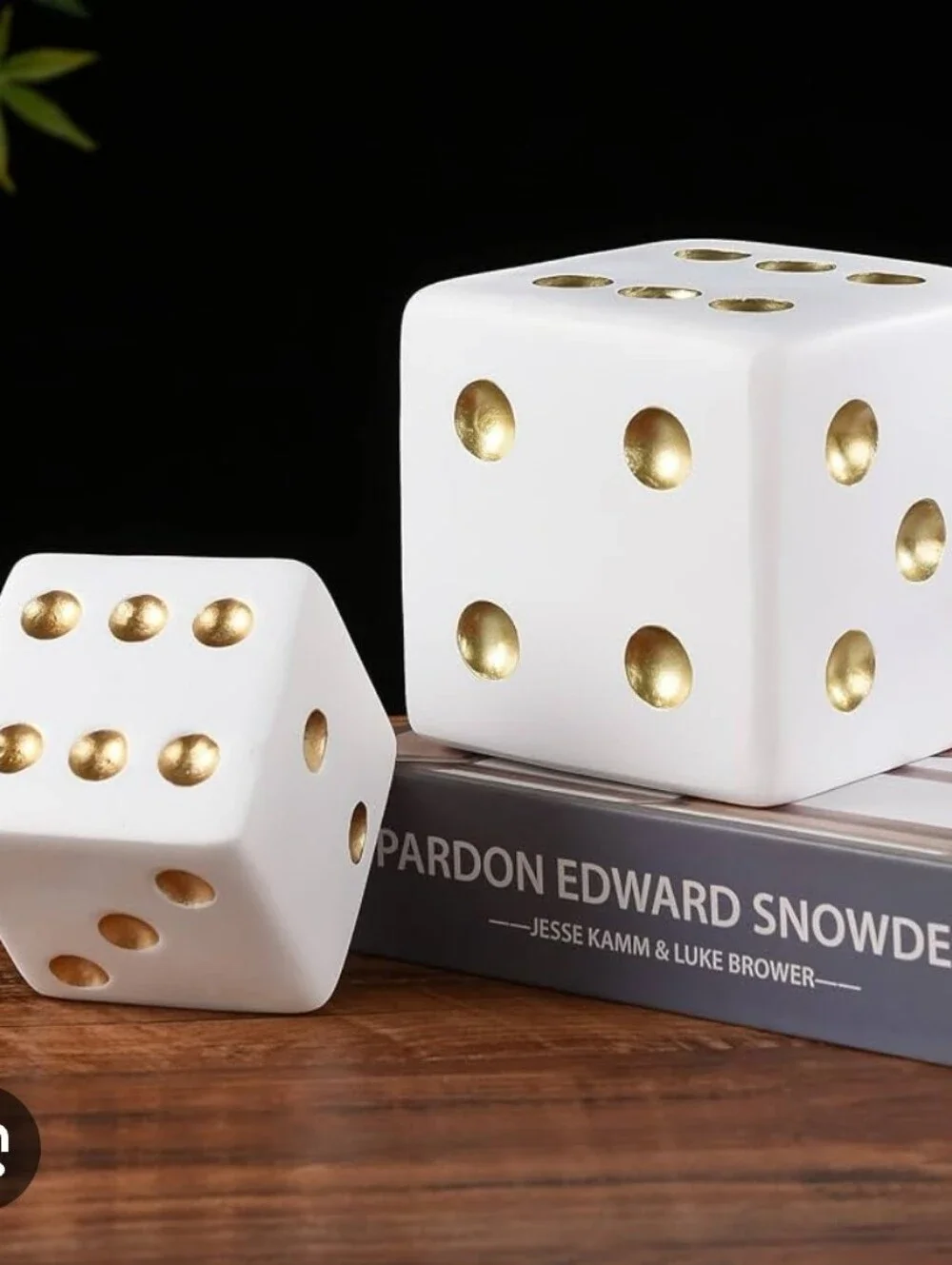 NEW White & Gold Ceramic Dice Decorative Accent - Home Party Supplies